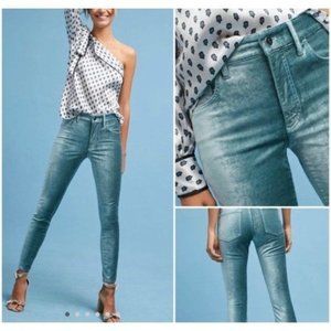Pilcro and the Letterpress Women's Teal Hi-Rise Soft Velvet Feel Pants